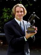 18 September 2000; Bohemians Kevin Hunt after receiving the Irish Soccer Writers eircom Player of the month award for August at Stephens Green in Dublin. Photo by David Maher/Sportsfile