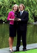 18 September 2000; Bohemians Kevin Hunt pictured with his wife Faye, after receiving the Irish Soccer Writers eircom Player of the month award for August at Stephens Green in Dublin. Photo by David Maher/Sportsfile