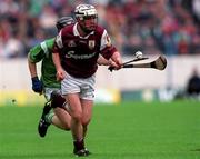 17 September 2000; David Forde of Galway in action against John Meskell of Limerick during the All Ireland Under-21 Hurling Championship Final match between Galway and Limerick at Semple Stadium in Thurles, Tipperary. Photo by Damien Eagers/Sportsfile