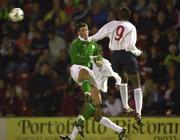 22 September 2000; John Fitzgerald of Republic of Ireland in action against Darren Bent of England during the  Under16 International friendly match between England and Republic of Ireland at Bescot Stadium in Walsall, England. Photo by David Maher/Sportsfile
