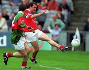 24 September 2000: Mark O'Connell of Cork scoring his side's first goal of the game during the All Ireland Minor Football Championship Final match between Cork and Mayo at Croke Park in Dublin. Photo by Ray McManus/Sportsfile