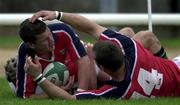 23 September 2000; Jason Holland of Munster is congratulated by team-mate John O'Neill after scoring a try for his side during the Guinness Interprovincial Rugby Championship match between Connacht and Munster at the Sportsground in Galway. Photo by Matt Browne/Sportsfile