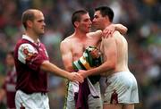 24 September 2000; Sean O'Domhnaill of Galway, right, exchanges jerseys with Darragh O'Se of Kerry during the Bank of Ireland All-Ireland Football Championship Final Replay between Galway and Kerry at Croke Park in Dublin. Photo by Ray McManus/Sportsfile
