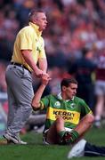 24 September 2000; Kerry substitute Maurice Fitzgerald is handed the substitution slip by Manager Paidi O'Se during the Bank of Ireland All-Ireland Football Championship Final Replay between Galway and Kerry at Croke Park in Dublin. Photo by Ray McManus/Sportsfile
