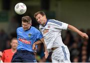 23 July 2015; Ryan Swan, UCD, in action against Martin Dobrotka, Slovan Bratislava. UEFA Europa League, Second Qualifying Round, Second Leg, UCD v Slovan Bratislava. UCD Bowl, Belfield, Dublin. Picture credit: Matt Browne / SPORTSFILE