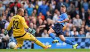 23 July 2015; Ryan Swan, UCD, scores his side's first goal past Slovan Bratislava goalkeeper Ján Mucha. UEFA Europa League, Second Qualifying Round, Second Leg, UCD v Slovan Bratislava. UCD Bowl, Belfield, Dublin. Picture credit: Matt Browne / SPORTSFILE