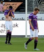 23 July 2015; Dejected Shamrock Rovers players at the end of the match. UEFA Europa League, Second Qualifying Round, Second Leg, Odds Ballklubb v Shamrock Rovers. Odd Stadium, Skien, Norway. Picture credit: Anders Hoven / SPORTSFILE