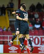 24 July 2015; Jamie McGrath, St Patrick's Athletic, celebrates after scoring his side's second goal with team-mate Killian Brennan. SSE Airtricity League Premier Division, Sligo Rovers v St Patrick's Athletic. The Showgrounds, Sligo. Picture credit: David Maher / SPORTSFILE