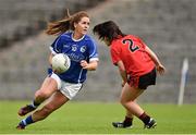 25 July 2015; Roisin O'Keeffe, Cavan, in action against Aimee Greene, Down. TG4 Ladies Football All-Ireland Senior Championship Qualifier, Round 1, Cavan v Down. St Tiernach's Park, Clones, Co. Monaghan. Picture credit: Brendan Moran / SPORTSFILE