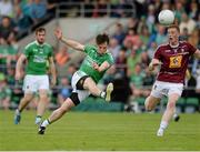 25 July 2015; Tomas Corrigan, Fermanagh scoring a long range point in the first half. GAA Football All-Ireland Senior Championship, Round 4A, Fermanagh v Westmeath. Kingspan Breffni Park, Cavan. Picture credit: Oliver McVeigh / SPORTSFILE