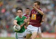 25 July 2015; Tomas Corrigan, Fermanagh, in action against Kevin Maguire, Westmeath. GAA Football All-Ireland Senior Championship, Round 4A, Fermanagh v Westmeath. Kingspan Breffni Park, Cavan. Picture credit: Oliver McVeigh / SPORTSFILE
