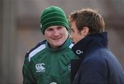 3 November 2008; Lock Donnacha Ryan, left, in conversation with Tommy Bowe, during Ireland Rugby Squad Training. Donnybrook Stadium, Donnybrook, Dublin. Picture credit: Brendan Moran / SPORTSFILE