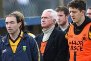 2 November 2008; James McDaid TD, centre, in his role as team doctor of St Eunan's Letterkenny, stands among squad members for the National Anthem. AIB Ulster Senior Club Football Championship Quarter-Final, Clonoe O'Rahilly's v St Eunan's Letterkenny, Healy Park, Omagh, Co. Tyrone. Picture credit: Oliver McVeigh / SPORTSFILE