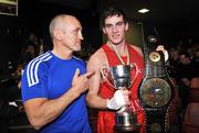 7 November 2008; Shane McGuigan, Clones, with his father Barry McGuigan, after winning his 71kg bout against John Joe Joyce, St. Matthews. National Under 21 Boxing Championships 2008 Finals, National Stadium, Dublin. Photo by Sportsfile