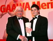 1 November 2008; Cushendall Ruairi Og's hurler Shane McNaughton, right, is presented with the October Tennent’s/Ulster GAA Writers’ Award by Ray McElroy, Inbev Ireland, at the Ulster GAA Writers’ banquet in the The Hillgrove Hotel, Leisure & Spa, Monaghan. Shane has been in the Cushendall senior panel since the age of 15 and has been three years in the Antrim senior squad. To date, he has won two Ulster and three Antrim senior medals plus three Ulster Minor awards and a Walsh Cup medal. The Hillgrove Hotel, Leisure & Spa, Monaghan. Picture credit: Oliver McVeigh / SPORTSFILE