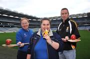 6 November 2008; Special Olympics Athletes Lynn Conroy and Brian Keogh with Kilkenny hurler James 'Cha' Fitzpatrick at the Special Olympics Ireland launch of their new Health Promotion Programme in Croke Park, the aim of the Programme, which is supported by the Daughters of Charity Service and the Health Service Executive, is to develop a pack of health promotion resources to be used by people with intellectual disabilities. Croke Park, Dublin. Picture credit: Brian Lawless / SPORTSFILE
