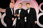 7 November 2008; Ben O'Connor, of Cork, is presented with his OPEL GPA award by Dave Sheeran, Managing Director, OPEL Ireland, left, and Dessie Farrell, Chief Executive, Gaelic Players Association, during the 2008 Opel Gaelic Players of the Year awards for Hurling and Football. Citywest Hotel, Conference, Leisure & Golf Resort, Dublin. Picture credit: Brendan Moran / SPORTSFILE