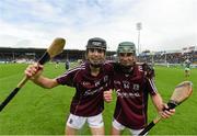 26 July 2015; Galway's Seán Loftus, left, and Evan Niland celebrate their side's victory. Electric Ireland GAA Hurling All-Ireland Minor Championship, Quarter-Final, Limerick v Galway. Semple Stadium, Thurles, Co. Tipperary. Picture credit: Stephen McCarthy / SPORTSFILE