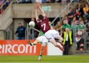 25 July 2015; James Dolan, Westmeath, with a commited dive to try and block the shot of Declan McCusker, Fermanagh. GAA Football All-Ireland Senior Championship, Round 4A, Fermanagh v Westmeath. Kingspan Breffni Park, Cavan. Picture credit: Oliver McVeigh / SPORTSFILE
