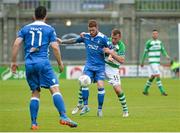 26 July 2015; Lee Lynch, Limerick FC, in action against Patrick Cregg, Shamrock Rovers. SSE Airtricity League, Premier Division, Shamrock Rovers v Limerick. Tallaght Stadium, Tallaght, Co. Dublin. Picture credit: Sam Barnes / SPORTSFILE