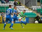 26 July 2015; Kieran Marty Waters, Shamrock Rovers, in action against Shane Duggan and Lee Lynch, Limerick. SSE Airtricity League, Premier Division, Shamrock Rovers v Limerick. Tallaght Stadium, Tallaght, Co. Dublin. Picture credit: Sam Barnes / SPORTSFILE
