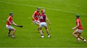 26 July 2015; Joe Canning, Galway, in action against Cork players, left to right, Brian Murphy, Mark Ellis, and Aidan Walsh. GAA Hurling All-Ireland Senior Championship, Quarter-Final, Galway v Cork. Semple Stadium, Thurles, Co. Tipperary. Picture credit: Dáire Brennan / SPORTSFILE