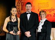 8 November 2008; Karen Kielt, of Derry, is presented with her Ulster Young Camogie Player of the Year Award by President of the Camogie Association Liz Howard and Guest of Honour - Tipperary hurler - Brendan Cummins. Camogie All-Star Awards 2008 in association with O’Neills, Citywest Hotel, Conference, Leisure & Golf Resort, Dublin. Picture credit: Ray McManus / SPORTSFILE