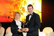8 November 2008; President of the Camoge Association Liz Howard makes a presentation to Guest of Honour - Tipperary hurler - Brendan Cummins at the Camogie All-Star Awards 2008 in association with O’Neills, Citywest Hotel, Conference, Leisure & Golf Resort, Dublin. Picture credit: Ray McManus / SPORTSFILE