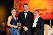 8 November 2008; Carina Roseingrave, of Clare, is presented with her Munster Young Camogie Player of the Year Award by President of the Camogie Association Liz Howard and Guest of Honour - Tipperary hurler - Brendan Cummins. Camogie All-Star Awards 2008 in association with O’Neills, Citywest Hotel, Conference, Leisure & Golf Resort, Dublin. Picture credit: Ray McManus / SPORTSFILE
