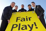 11 November 2008; Clare hurler Tony Griffin, centre, and Fermanagh footballer Martin McGrath, second from left, who were annonced as winners of the 2008 Halifax GPA Fair Play Awards, with Karl Manning, right, Director of Sales Capability at Halifax, referee Pat McEnaney, left, Halifax GPA Fair Play Award Selection Panel, and CEO of the GPA Dessie Farrell, also a member of the selection panel. For the first time this year, the award scheme has been extended to reward hurling and football players individually for setting an example through their positive behaviour/attitude in our national games on or off the pitch. Clarion Hotel Dublin, IFSC, Dublin. Picture credit: Brian Lawless / SPORTSFILE
