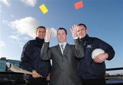 11 November 2008; Clare hurler Tony Griffin, left, and Fermanagh footballer Martin McGrath, right, who were annonced as winners of the 2008 Halifax GPA Fair Play Awards, with Karl Manning, Director of Sales Capability at Halifax. For the first time this year, the award scheme has been extended to reward hurling and football players individually for setting an example through their positive behaviour/attitude in our national games on or off the pitch. Clarion Hotel Dublin, IFSC, Dublin. Picture credit: Brian Lawless / SPORTSFILE