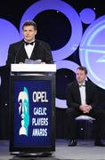7 November 2008; Dessie Farrell, Chief Executive of the GPA, in the company of Dave Sheeran, MD, Opel Ireland, delivering his speech during the 2008 Opel Gaelic Players of the Year awards for Hurling and Football. Citywest Hotel, Conference, Leisure & Golf Resort, Dublin. Picture credit: Brendan Moran / SPORTSFILE