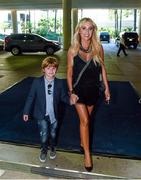 26 July 2015; Team Ireland ambassadors Claudine Keane and her son Robert, six years, arrive for a Special Olympics Ireland reception to celebrate the Special Olympics World Summer Games. The L.A. Hotel Downtown, Figueroa St, Los Angeles, United States. Picture credit: Ray McManus / SPORTSFILE
