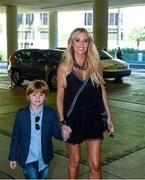 26 July 2015; Team Ireland ambassadors Claudine Keane and her son Robert, six years, arrive for a Special Olympics Ireland reception to celebrate the Special Olympics World Summer Games. The L.A. Hotel Downtown, Figueroa St, Los Angeles, United States. Picture credit: Ray McManus / SPORTSFILE