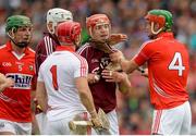 26 July 2015; Galway's Joe Canning and Jason Flynn, left, in a tussle with Cork's, from left, Aidan Walsh, Anthony Nash and Stephen McDonnell, 4. GAA Hurling All-Ireland Senior Championship, Quarter-Final, Galway v Cork. Semple Stadium, Thurles, Co. Tipperary. Picture credit: Piaras Ó Mídheach / SPORTSFILE