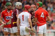 26 July 2015; Galway's Joe Canning and Jason Flynn, left, in a tussle with Cork's, from left, Aidan Walsh, Anthony Nash and Stephen McDonnell, 4. GAA Hurling All-Ireland Senior Championship, Quarter-Final, Galway v Cork. Semple Stadium, Thurles, Co. Tipperary. Picture credit: Piaras Ó Mídheach / SPORTSFILE