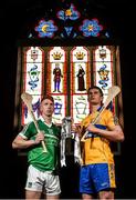 27 July 2015; Clare's Conor Cleary and Limerick's Cian Lynch were in Ennis today ahead of the Bórd Gáis Energy GAA hurling U-21 Munster Championship Final at Cusack Park, Ennis, on Thursday July 30th at 7.00pm. The match will be shown live on TG4 with fans able to vote for their Man of the Match using the hBGE hashtag on Twitter. Bord Gáis Energy GAA Hurling U-21 Munster Championship Final Media Event. Templegate Hotel, Ennis, Co. Clare. Picture credit: Diarmuid Greene / SPORTSFILE