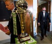 27 July 2015; Republic of Ireland assistant manager Roy Keane, with Ruud Dokter, FAI High Performance Director, arriving for the SSE Airtricity National U17s League Launch. FAI HQ, Abbotstown, Co. Dublin. Picture credit: David Maher / SPORTSFILE