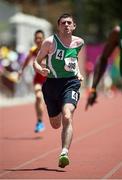 28 July 2015; Team Ireland’s James Meenan, a member of St Therese’s Special Olympics Club, from Dundalk, Co Louth, on his way to qualifying for the finals of the 100m at the Katherine B. Loker Stadium. James qualified in a personal best time and looks forward to the finals later in the week. Special Olympics World Summer Games, Los Angeles, California, United States. Picture credit: Ray McManus / SPORTSFILE