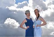28 July 2015; Sisters Rebecca, left, and Stephanie Casserly, from Oranmore, Co. Galway, ahead of the days races. Galway Racing Festival, Ballybrit, Galway. Picture credit: Cody Glenn / SPORTSFILE