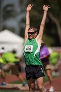 29 July 2015; Team Ireland’s Timothy Morahan, a member of South Dublin Special Olympics Sports Club, from Rathmines, Dublin, celebrates after competing in the heats of the Long Jump at the at the Katherine B. Loker Stadium. Special Olympics World Summer Games, Los Angeles, California, United States. Picture credit: Ray McManus / SPORTSFILE