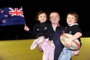 13 November 2008; All Blacks fans Rhiannon Watene, aged 3, and David Saint, aged 4, with Unidare RFC player Michael Moore to formally launch an international rugby initiative between New Zealand and Ballymun/Finglas. The Initiative is the beginning of a player exchange between Unidare RFC bases in Ballymun and Matamata United Sports in New Zealand. DCU Sports Ground, St. Claires, Ballymun, Dublin. Picture credit: Brian Lawless / SPORTSFILE