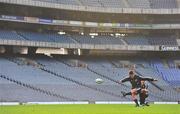 14 November 2008; Out-half Dan Carter, watched by scrum-half Jimmy Cowan, practices his goal kicking during the New Zealand team Captain's Run. Croke Park, Dublin. Picture credit: Brendan Moran / SPORTSFILE