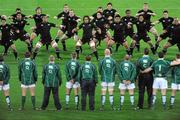 15 November 2008; The Ireland team look on as the New Zealand players perform the Haka before the game. Guinness Autumn Internationals, Ireland v New Zealand, Croke Park, Dublin. Picture credit: Pat Murphy / SPORTSFILE