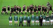 15 November 2008; The Ireland team look on as the New Zealand players perform the Haka before the game. Guinness Autumn Internationals, Ireland v New Zealand, Croke Park, Dublin. Picture credit: Pat Murphy / SPORTSFILE