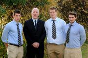 14 November 2008; Brian Mullins, UCD's Director of Sport, with St. Michael's College graduates and new UCD rugby scholarship recipients, Noel Reid, left, Keelan McKenna and Andy Pollard, right, at the announcement of the new UCD Scholarship recipients for 2008/2009, O'Reilly Hall, UCD. Photo by Sportsfile