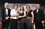 15 November 2008; Edel Hanley, from Tipperary, is presented with her All-Star award by President Mary McAleese, in the company of, from left, Tony Towell, O'Neills, Geraldine Giles, President, Cumann Peil na mBan and Pol O Gallchoir, Ceannsai, TG4. TG4 O'Neill's Ladies Football All-Stars Awards, Citywest Hotel, Dublin. Picture credit: Brendan Moran / SPORTSFILE