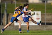 29 July 2015; Edwina Curran, Waterford, in action against Roscommon's Sarah Scally. All Ireland U16 B Ladies Football Championship Final, Roscommon v Waterford, McDonagh Park, Nenagh, Co. Tipperary. Picture credit: Seb Daly / SPORTSFILE