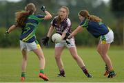 29 July 2015; Becky Ni Eallaithe, Galway, in action against Anna O'Reilly, left, and Tara Breen, Kerry. All Ireland U16 A Ladies Football Championship Final, Galway v Kerry, Bruff, Co. Limerick. Picture credit: Diarmuid Greene / SPORTSFILE