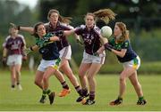 29 July 2015; Rebecca Kelly and Regina Naughton, left, Galway, in action against Elizabeth Mohan, left, and Tara Breen, Kerry. All Ireland U16 A Ladies Football Championship Final, Galway v Kerry, Bruff, Co. Limerick. Picture credit: Diarmuid Greene / SPORTSFILE